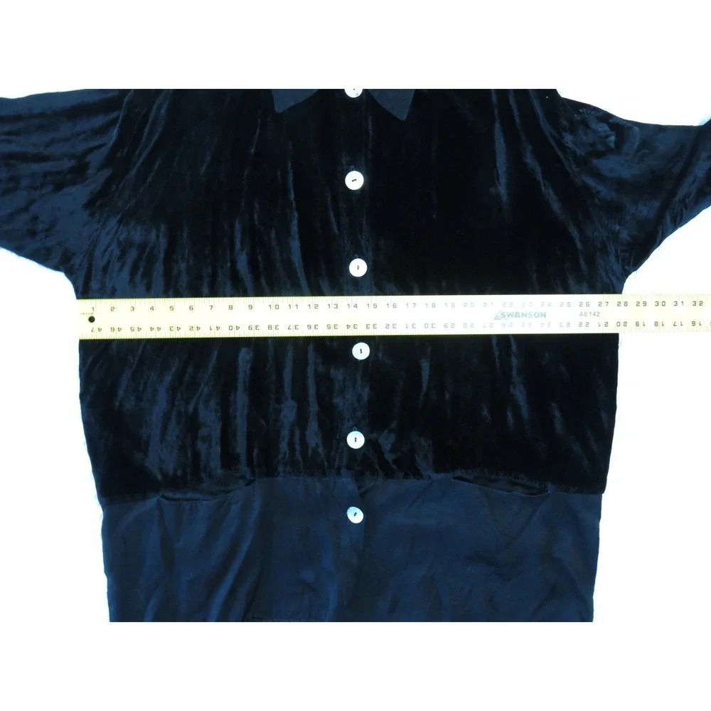 Whimsigoth Vtg 90s Y2K Black Velvet Rayon A La Mode Shirt Witchcore Grunge - Picture 6 of 13
